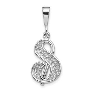 14k White Gold, Maci Collection, Filigree Script Initial S Pendant